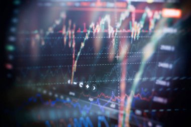 İş başarısı ve büyüme kavramı. Dijital ekranda piyasa iş grafiği grafiği. Borsada iş ve mali kavramlar ve raporlar için diyagramlar içeren ekonomik grafik. Soyut mavi