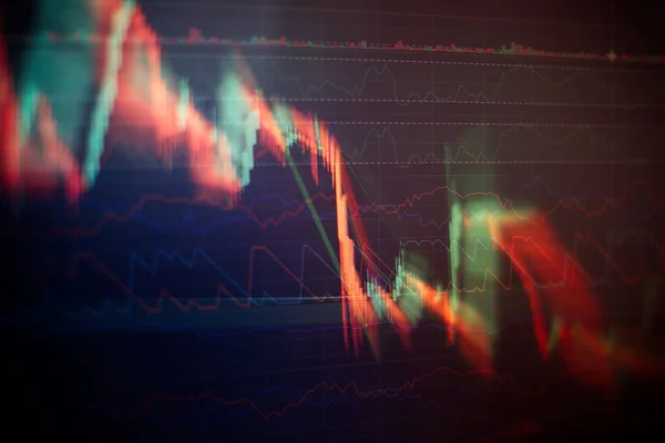 デジタル画面上の株式市場のビジネスグラフ。外国為替市場、金市場、原油市場 — ストック写真