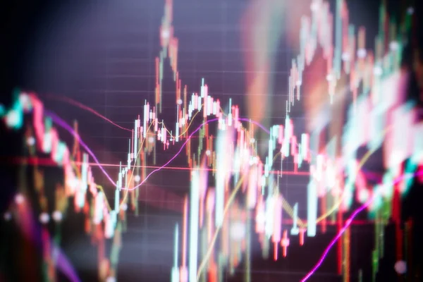 Gráfico gráfico de vara de vela de negociação de investimento no mercado de ações. O gráfico gráfico Forex na tela digital . — Fotografia de Stock