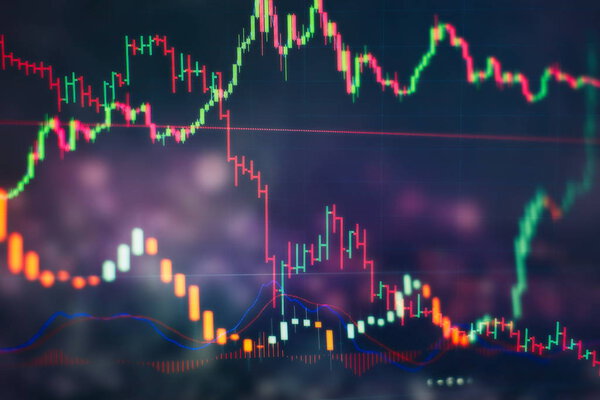 Экономический рост, рецессия. Электронная виртуальная платформа, показывающая тенденции и колебания фондового рынка, анализ данных с графиков и графиков, чтобы узнать результат
.