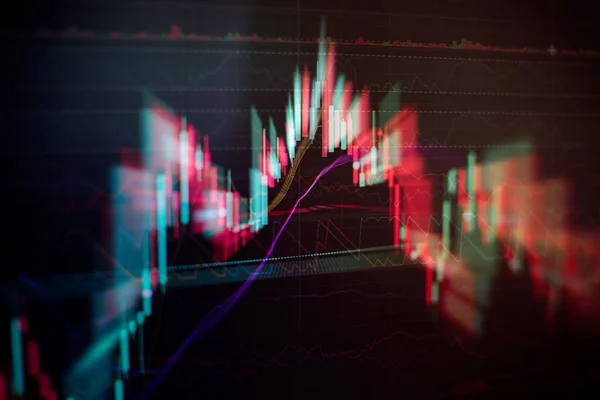 Anzeige der Börsenkurse. Geschäftsdiagramm. Bullischer Bärentrend. Leuchter Chart Aufwärtstrend Abwärtstrend. Hintergrund: Analyse Geschäftsbuchhaltung auf Infoblättern. — Stockfoto