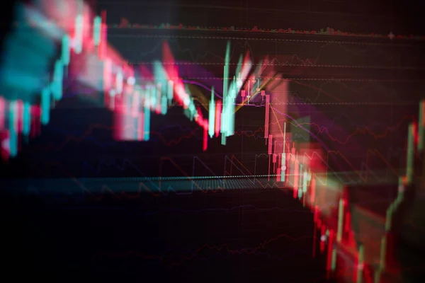 Exibição de cotações do mercado de ações. Gráfico de negócios. Tendência de alta Bearish. Gráfico de castiçal tendência de alta tendência de baixa. Antecedentes de gráficos de negócios: Análise de contabilidade de negócios em folhas de informações . — Fotografia de Stock