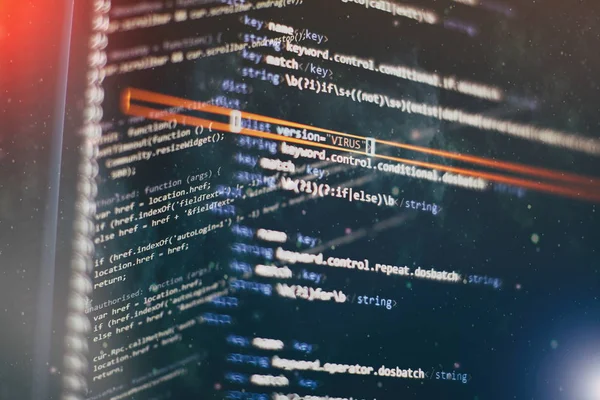 Sledovat detailní záběr zdrojového kódu funkce. Abstraktní zázemí IT technologie. Zdrojový kód softwaru. — Stock fotografie