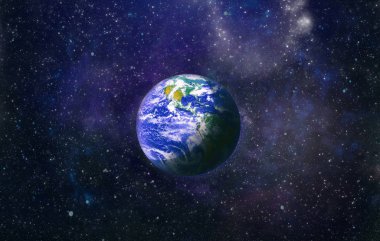 Galaksideki Dünya gezegeni bilim tasarımı için kullanılıyor. Dünya ve galaksiler uzayda. Bilim kurgu sanatı. Bu görüntünün elementleri Nasa tarafından döşenmiştir.