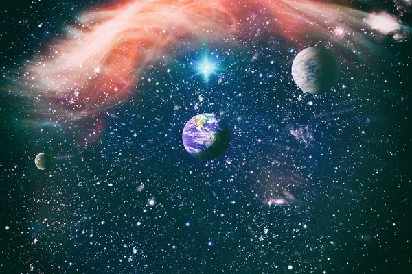 Γήινος πλανήτης σε γαλαξία χρήση για το σχεδιασμό της επιστήμης. Γη και γαλαξίες στο διάστημα. Τέχνη επιστημονικής φαντασίας. Στοιχεία αυτής της εικόνας παρέχονται από Nasa. — Φωτογραφία Αρχείου