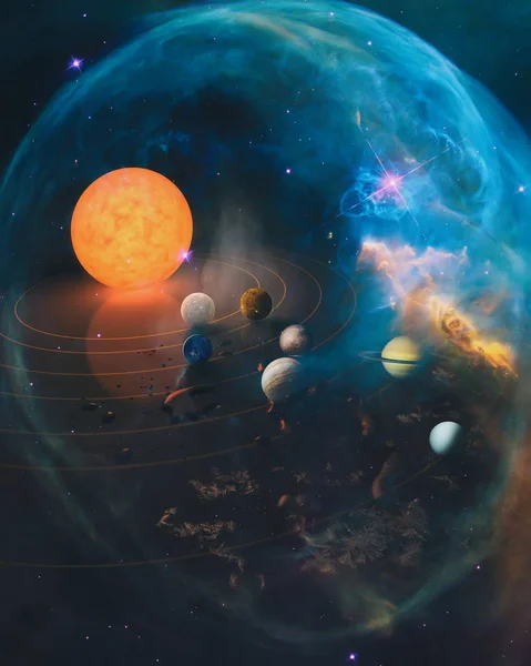 Solar system planet, comet, sun and star. Sun, mercury, Venus, planet earth, Mars, Jupiter, Saturn, Uranus, Neptune. Elements of this image furnished by NASA. — Stock Photo, Image