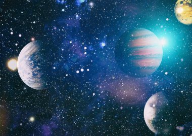 Bulutsu gecesi gökkuşağı renklerinde yıldızlı gökyüzü. Çok renkli dış uzay. Bu görüntünün elementleri Nasa tarafından döşenmiştir.