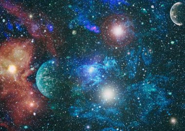 Evrenin arka plan. Yıldız kümesi ve Bulutsusu - uzayda bir bulut. Soyut astronomik gökada. Nasa tarafından döşenmiş bu görüntü unsurları.