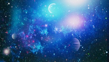 Güzel gece gökyüzü, uzayda yıldız. Uzay, bilim ve eğitim öğeleri üzerine kolaj. Nasa tarafından döşenmiş bu görüntünün elemanları.