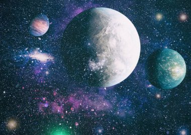 Siyah arka plan üzerinde Parlak parlak mavi yıldız parçacık hareketi, evren Uzay arka planda galakside yıldız ışığı bulutsusu. Nasa tarafından döşenmiş bu görüntü