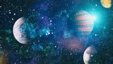 Siyah arka plan üzerinde Parlak parlak mavi yıldız parçacık hareketi, evren Uzay arka planda galakside yıldız ışığı bulutsusu. Nasa tarafından döşenmiş bu görüntü