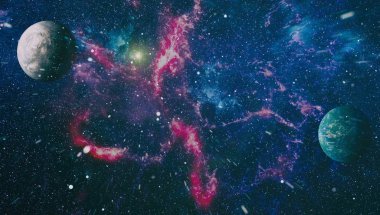 Siyah arka plan üzerinde Parlak parlak mavi yıldız parçacık hareketi, evren Uzay arka planda galakside yıldız ışığı bulutsusu. Nasa tarafından döşenmiş bu görüntü