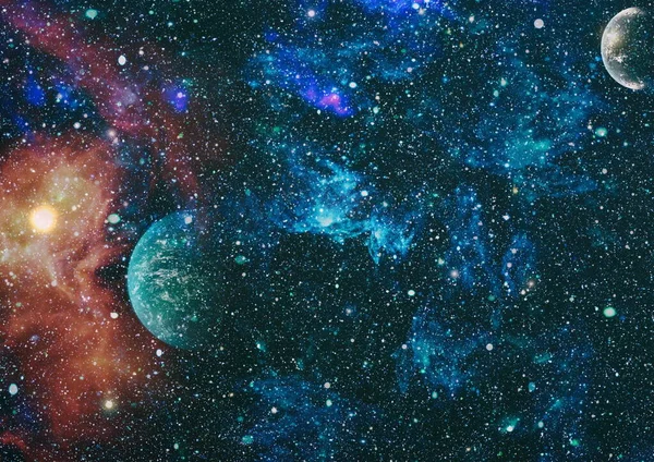 Блестящая Синяя Звезда Движение Частиц Черном Фоне Туманность Звёздным Светом — стоковое фото