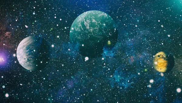 在黑色背景上闪闪发光的蓝色恒星粒子运动 在宇宙空间背景的星系中星光星云 这张由美国宇航局提供的图片 — 图库照片