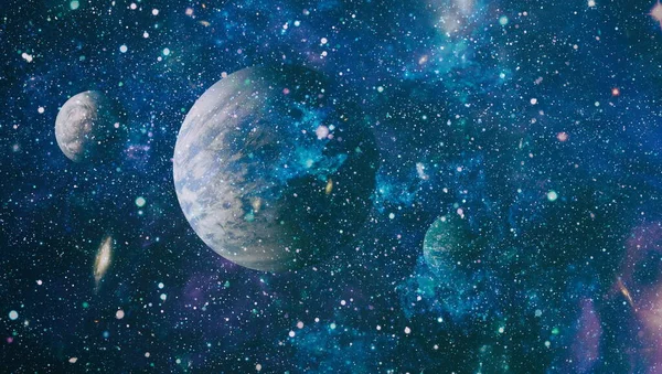 黒い背景に輝く輝く青い星の粒子の動き 宇宙空間の背景で銀河の星明星星雲 この画像は ナサによって提供されました — ストック写真