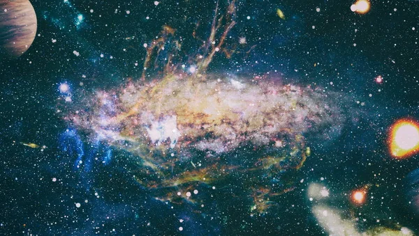 Glitzernde Blaue Sternteilchenbewegung Auf Schwarzem Hintergrund Sternenlichtnebel Der Galaxie Vor — Stockfoto