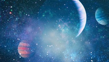 Parlayan dev nebula. Kırmızı nebula ve yıldızlı uzay arkaplanı. Bu görüntünün elementleri NASA tarafından desteklenmektedir.