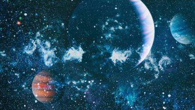 Parlayan dev nebula. Kırmızı nebula ve yıldızlı uzay arkaplanı. Bu görüntünün elementleri NASA tarafından desteklenmektedir.