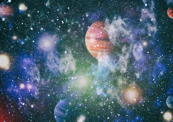 Jätteglödande Nebulosa Space Bakgrund Med Röd Nebulosa Och Stjärnor Delar — Stockfoto