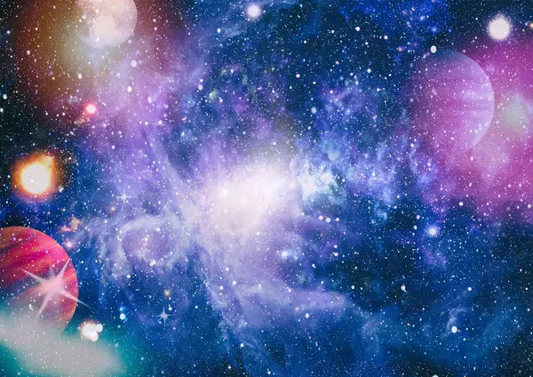 Soyut Parlak Renkli Evren Gökkuşağı Renkleri Bulutsusu Gece Yıldızlı Gökyüzü — Stok fotoğraf