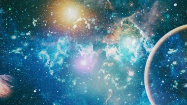 Fütürist soyut alan arkaplanı. Yıldızlı ve nebulalı gece gökyüzü. Bu görüntünün elementleri NASA tarafından desteklenmektedir