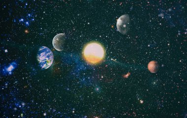 Galaksinin uzayı, karanlık arka planda yıldızlı bir atmosfer. Bu görüntünün elementleri Nasa tarafından döşenmiştir