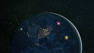 Yıldızlar, bulutsular ve gaz yoğunluğu olan bir galaksi. Bu görüntünün elementleri NASA tarafından desteklenmektedir.