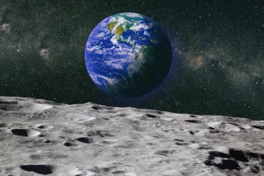 Ayak izleri, insanların orada olduğuna ya da büyük bir sahteciliğe işaret ediyor. Dünya, Ay 'ın yüzeyinden bakıldığında, NASA tarafından desteklenen bu görüntünün elementleri.