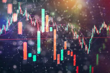 Borsa grafiği öndeki ekranda. Finans ve yatırım konsepti. Seçici odak.