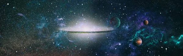 Panoramic looking into deep space. Dark night sky full of stars. The nebula in outer space. Elements of this image furnished by NASA.