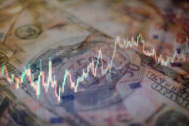 İş ve finans kavramları, raporlar ve karanlık arka plana yatırım için borsa grafiği veya önx ticaret grafiği