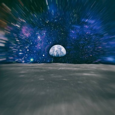 Ay yüzeyinden Dünya gezegeni. Bu görüntünün elementleri NASA tarafından döşenmiştir.