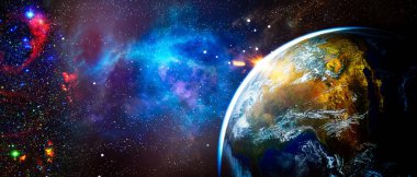 Uzaydan gelen Dünya. Yüksek kalite alan arka planı. patlama süpernovası. Parlak Yıldız Nebulası. Uzak galaksi. Soyut görüntü. Bu görüntünün elementleri NASA tarafından desteklenmektedir.