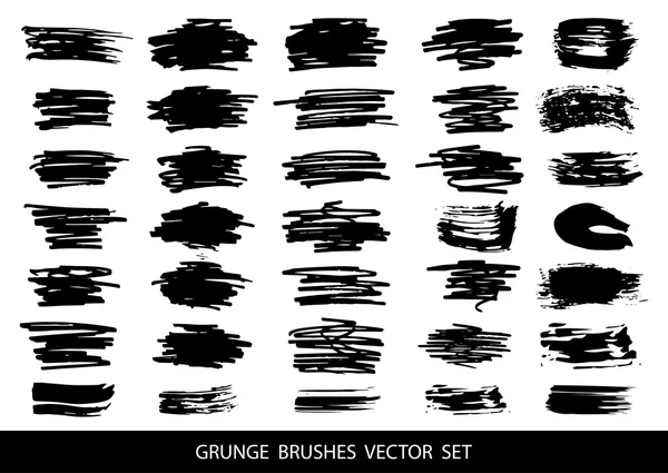 Fekete festék, tinta, grunge, piszkos ecsetvonások halmaza. Vektor. — Stock Vector