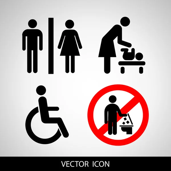 Iconos del baño vectorial: señora, hombre, niño y discapacidad . — Vector de stock