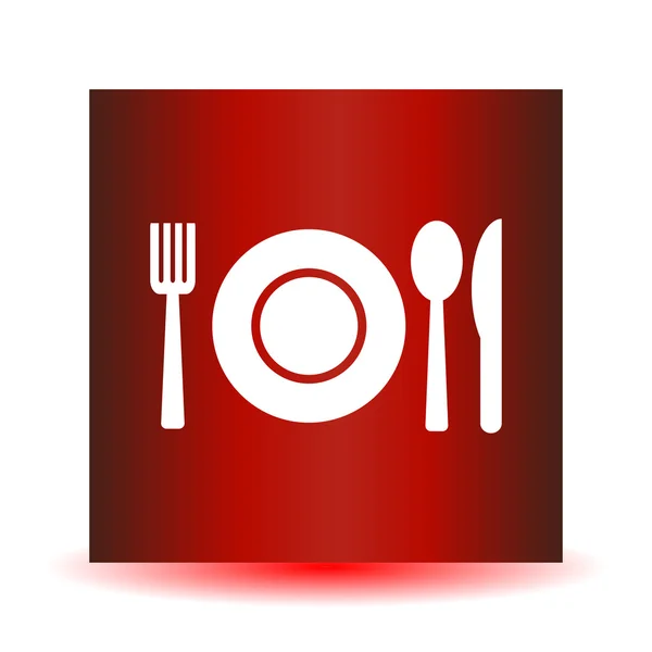 Tenedor, cuchara y placa, icono de vector — Vector de stock