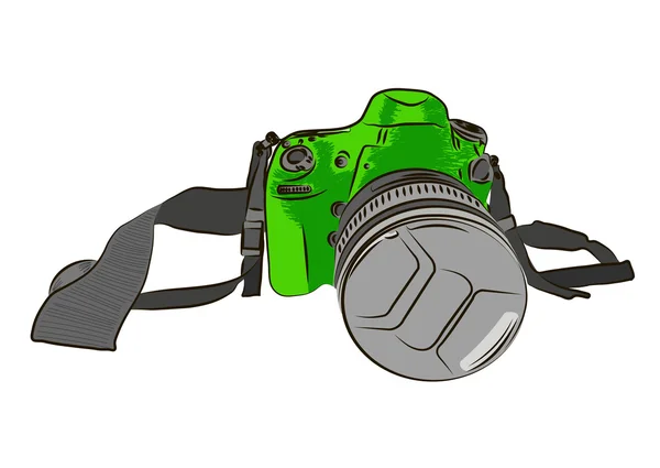 Skizze einer grünen Kamera auf weißem Hintergrund. Vektorillustration. — Stockvektor