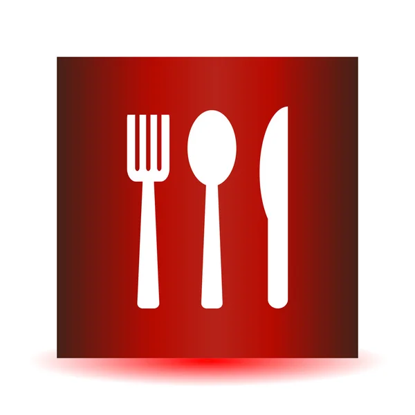 Icona forchetta, cucchiaio, coltello su fondo rosso. Illustrazione vettoriale . — Vettoriale Stock