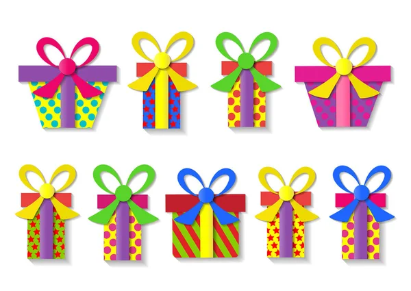 Un conjunto de coloridas cajas de regalo. Ilustración vectorial . — Archivo Imágenes Vectoriales