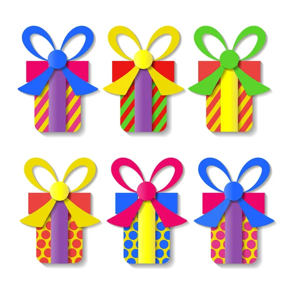 Un set di scatole regalo colorate. Illustrazione vettoriale . — Vettoriale Stock