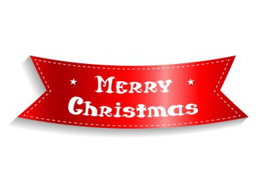 Neşeli Noel kartı. Kırmızı kurdele ile yazıt. Vektör çizim.