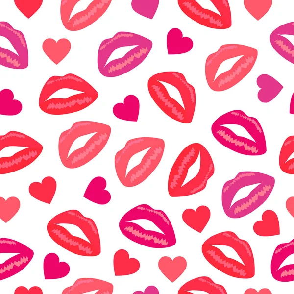 異なる唇と心で原始的なシームレスなレトロ パターン — ストックベクタ