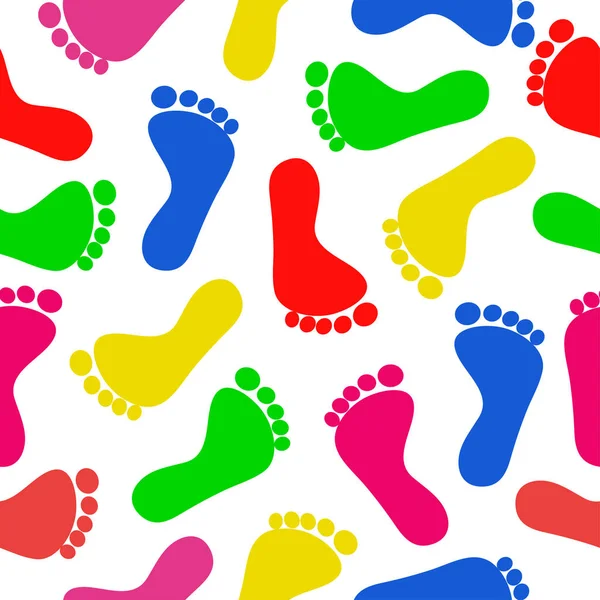 Słodkie i kolorowe baby footprints bezszwowe biały wzór tła. Wektor. — Wektor stockowy