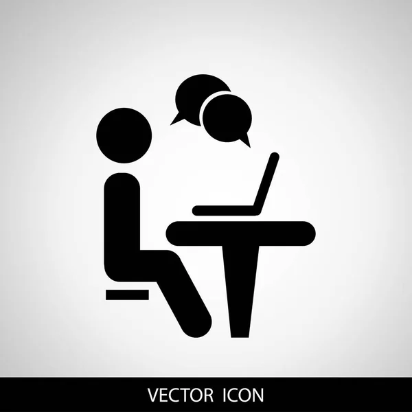 Geschäftsmann, der am Computer arbeitet. Web-Icons für Wirtschaft, Finanzen und Kommunikation. Vektor. — Stockvektor