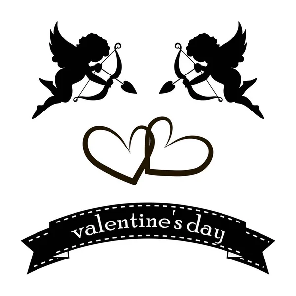 Tarjetas de San Valentín con adornos, corazones, ángel y flecha — Archivo Imágenes Vectoriales