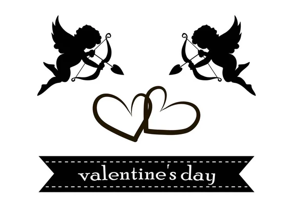 Valentin-nap kártyákat, a dísz, szív, angyal és nyíl — Stock Vector