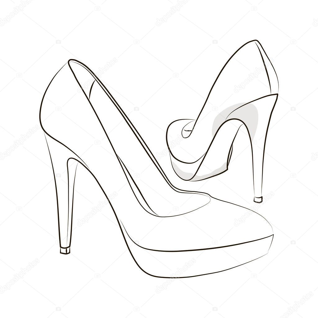 Sketch of female shoes on a white background. Vector illustration.
