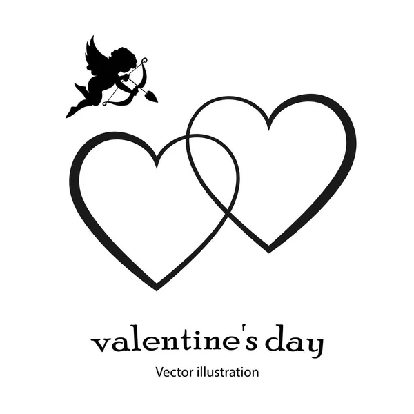 Icono del corazón con un ángel en estilo negro sobre un fondo blanco. Ilustración vectorial . — Archivo Imágenes Vectoriales