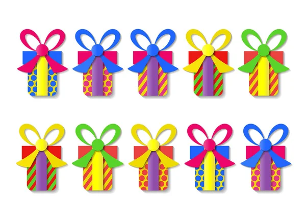 Set di scatole regalo colorate. Illustrazione vettoriale . — Vettoriale Stock