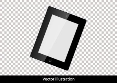 Gerçekçi tablet pc ile boş perde. Dikey, siyah. Hücre arka plan üzerinde izole. Vektör çizim